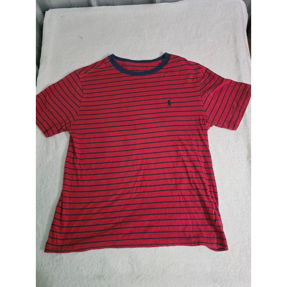 Polo Ralph Lauren Boys L 14-16 Red Navy Striped Cotton T-Shirt
